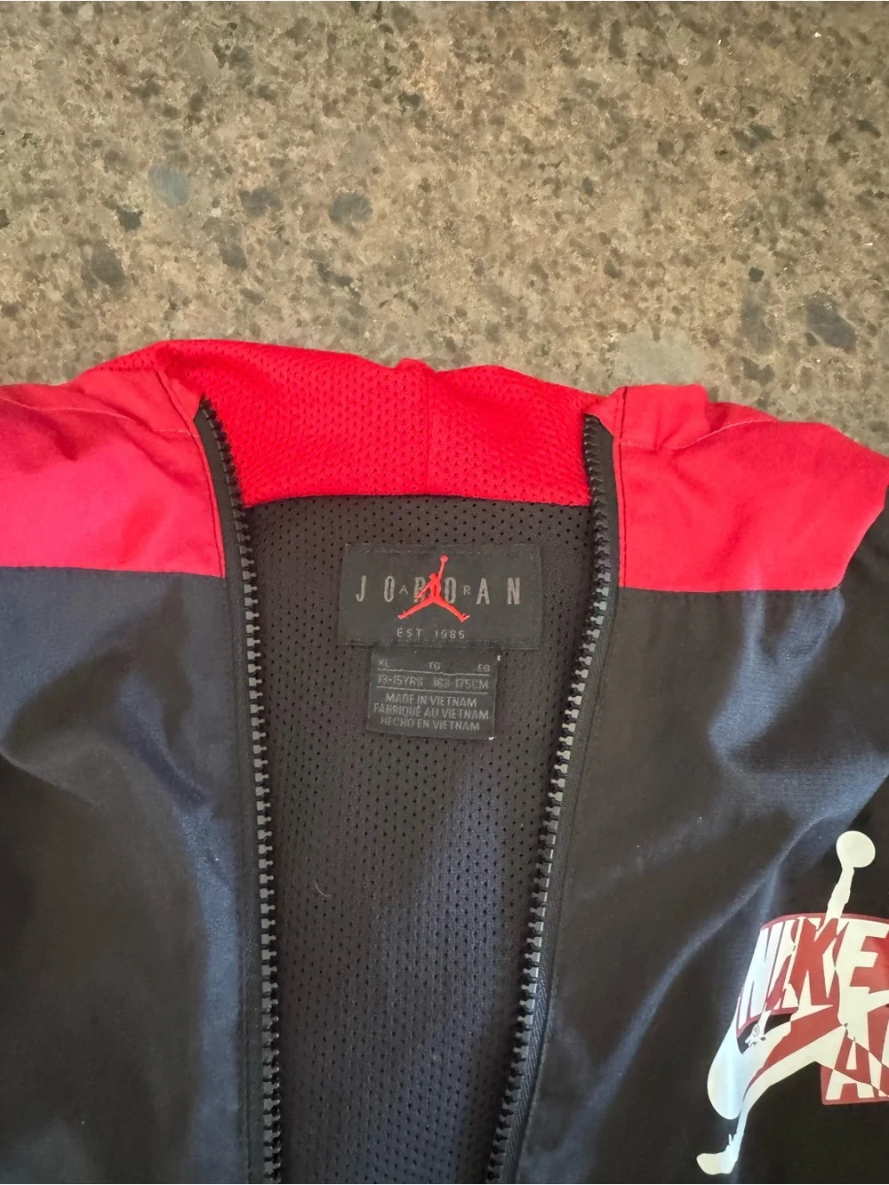 Jordan Black and Red Hooded Windbreaker with Air Jordan Sleeve Logo